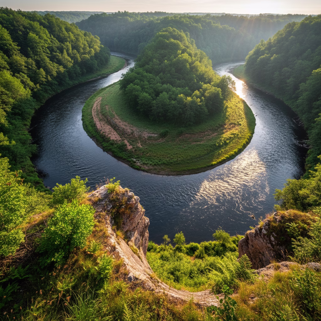 El meandro perfecto de un río que hace un giro de 360º